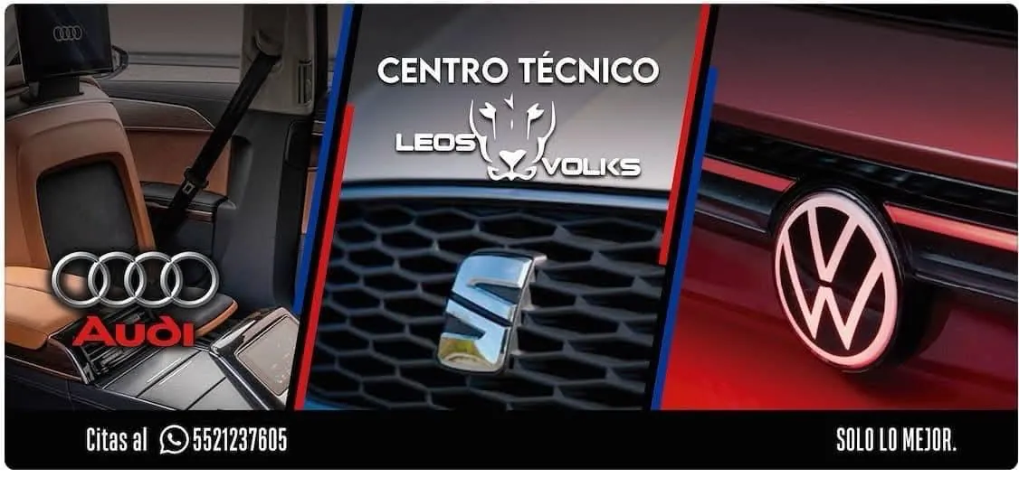 Banner de marcas atendidas: Audi, Seat y Volkswagen, Centro Técnico Leos Volks
